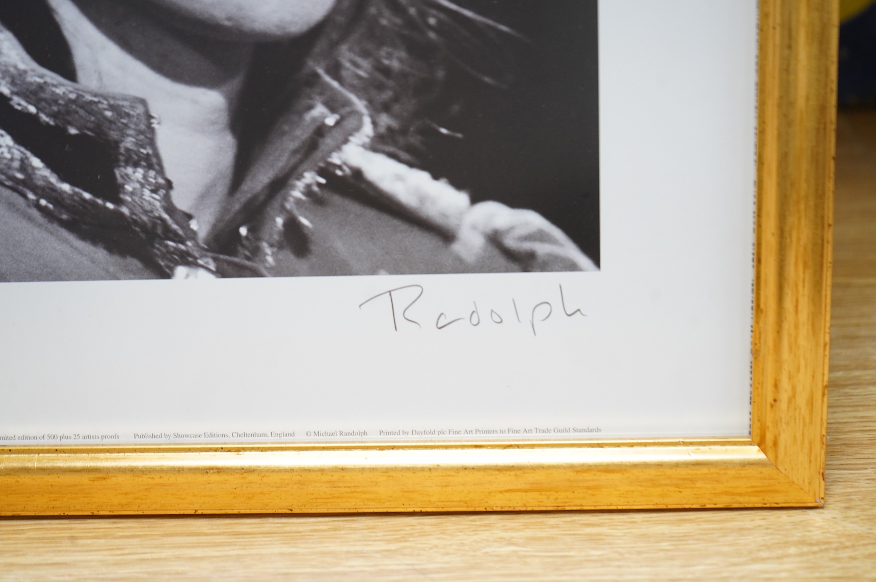 Rolling Stones interest; a limited edition lithograph of Keith Richards from a photograph by Michael Randolph, taken in 1968, printed in 1999, signed in pencil by the photographer and limited 97/500, printed by Dayfold P